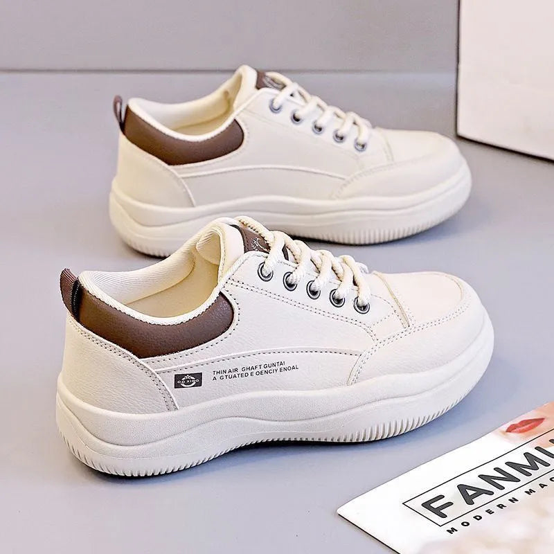 Women's white Korean-style leather pumps with cross-strap design and round toe