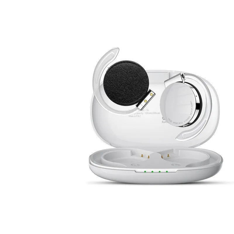 Black and white sports wireless Bluetooth earphones with bilateral stereo ear plug design.