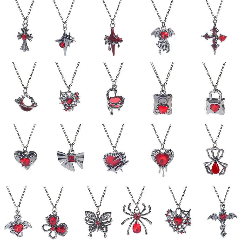 Halloween necklace with electroplated zinc alloy pendant showing spider, bat, and gothic designs on regular chain