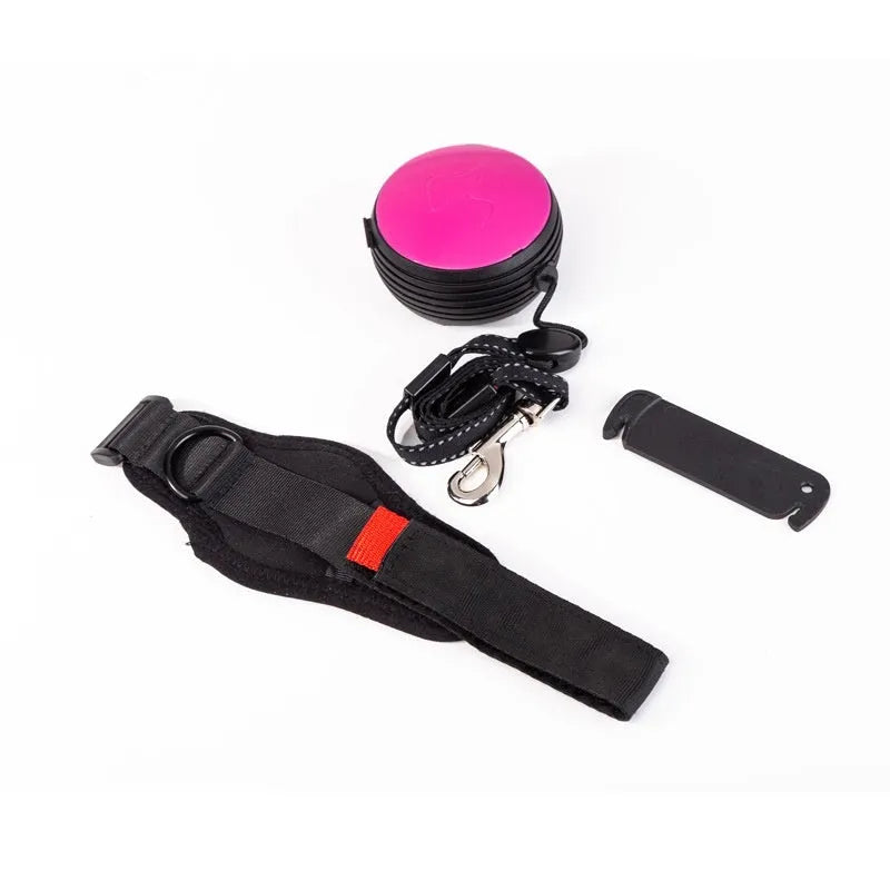 Retractable dog leash with extended nylon cord in vibrant orange colour, showing handle and explosion-proof design.