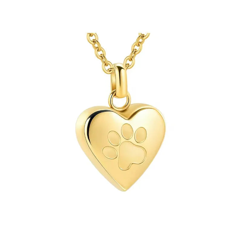 Openable heart-shaped titanium steel memorial necklace with love paw print design in silver finish.