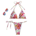 Women's triangle print bikini separate system with adjustable hanging neck design in multicolour pattern