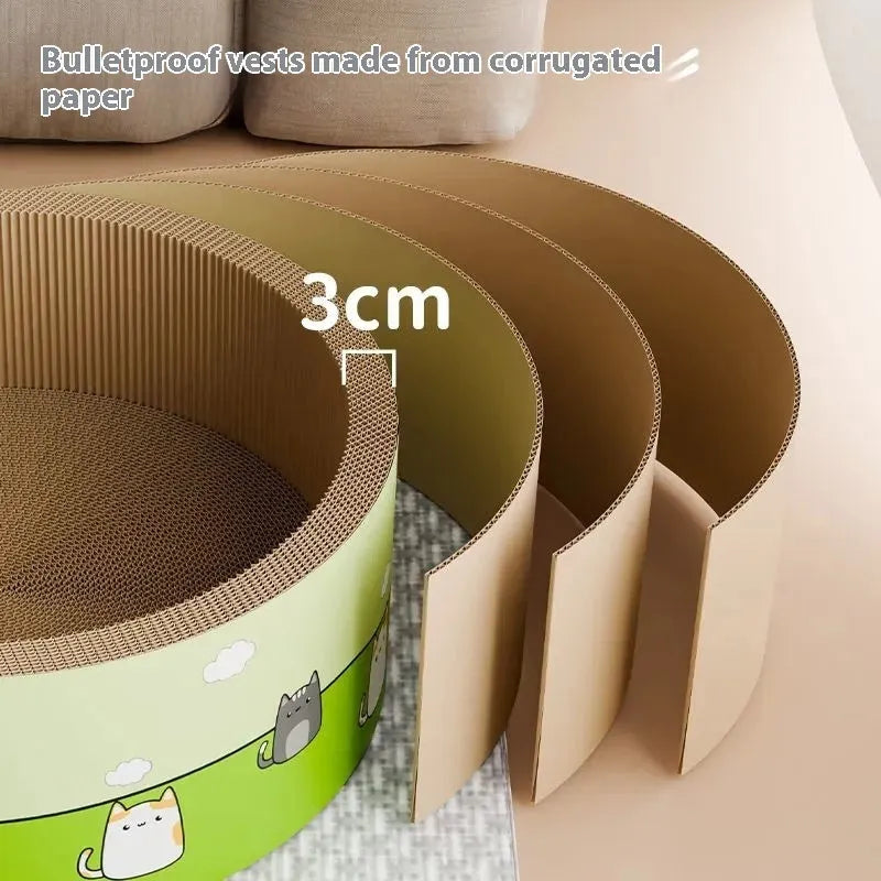 Large round cat scratch board with deep pit design on integrated base in HK Round Pit colour