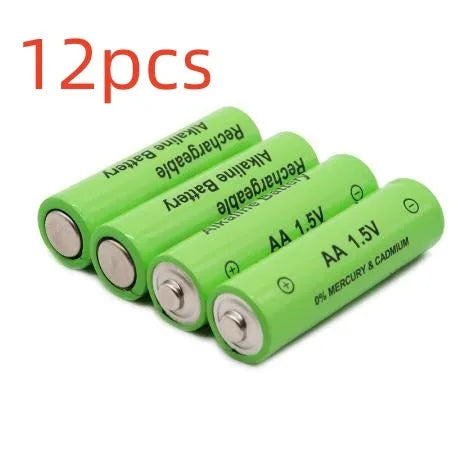 Pack of green AA alkaline rechargeable batteries with 3000mAh capacity and 1000 cycle rating.