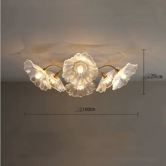 White and purple flower ceiling lamp with multiple heads and three light colour options