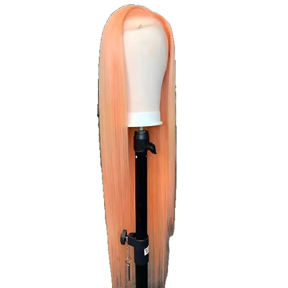 Light orange long straight front lace wig made from high-temperature fibre