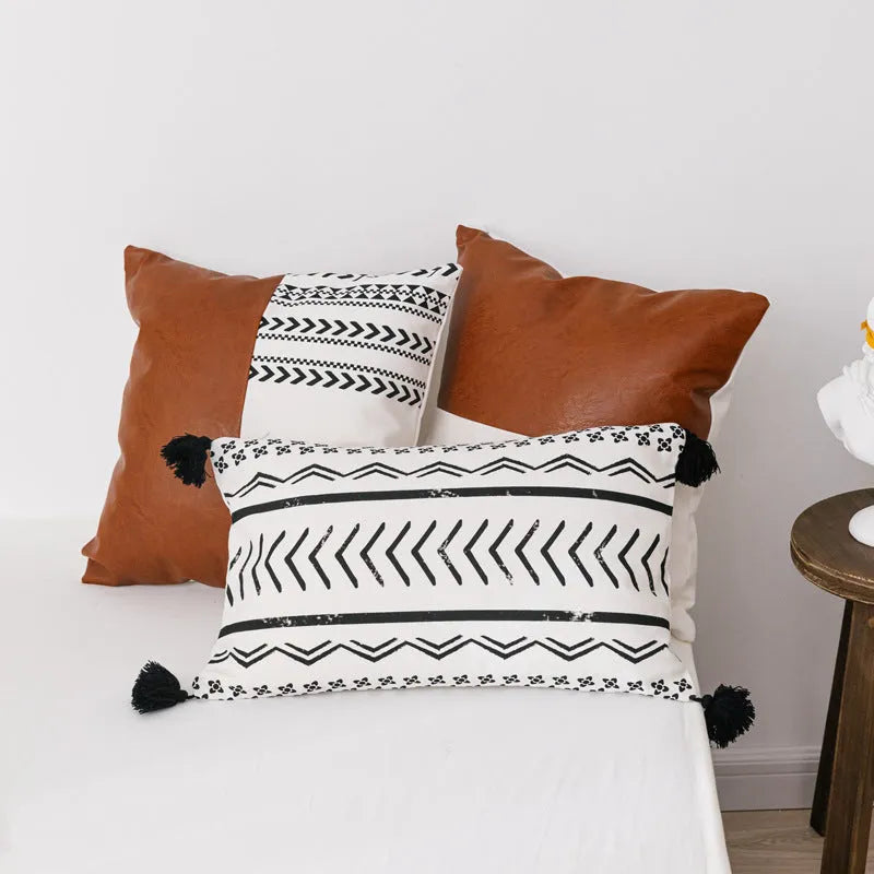 Double sofa cushion set with PP cotton filling, cotton canvas cover, sizes 45cm and 35cm, printed styles