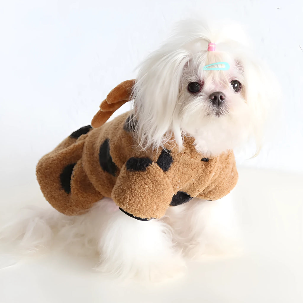 Dog or cat wearing polka dot elk couple clothing in skirt or four-leg style.