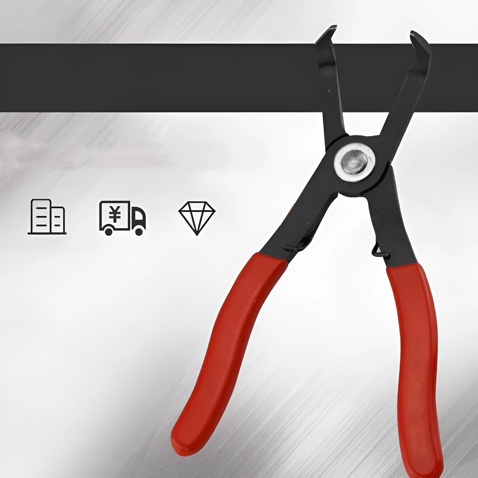 Red interior round nail removal pliers with PVC handles, jaw open, for car door clips.