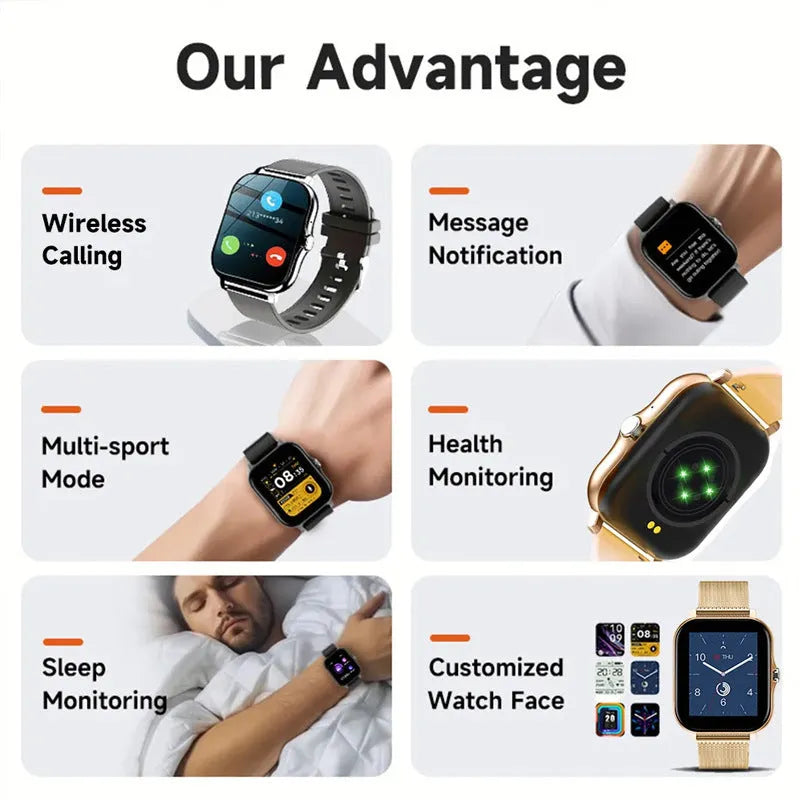 Smart watch with 1.44-inch colour touchscreen display on a silicone wrist strap.