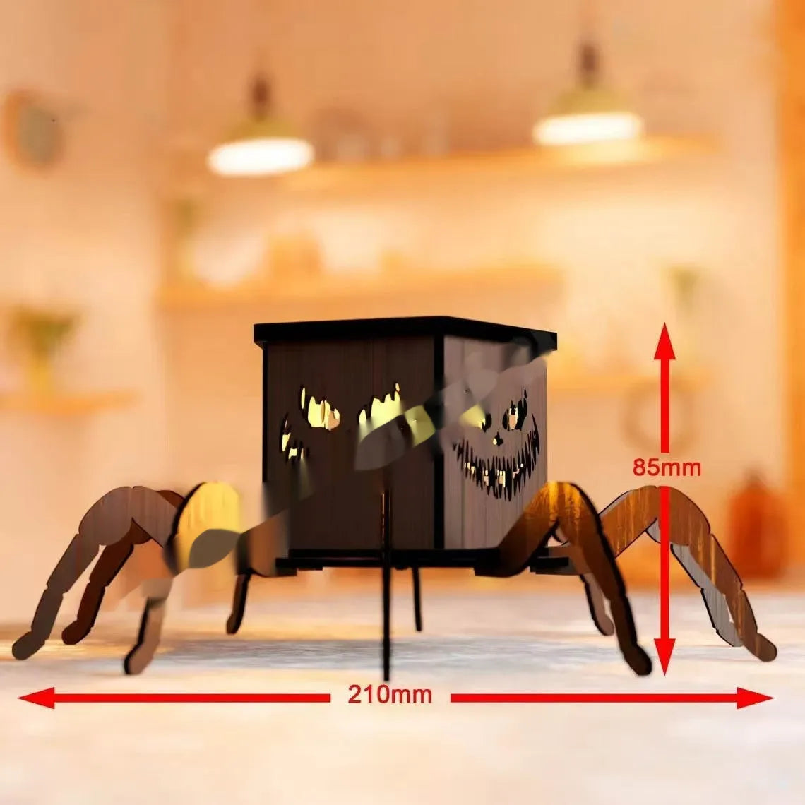 Wooden spider Halloween lantern candlestick decoration measuring 21cm tall