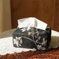 New Chinese style brocade fabric tissue box cover with white plum embroidery.