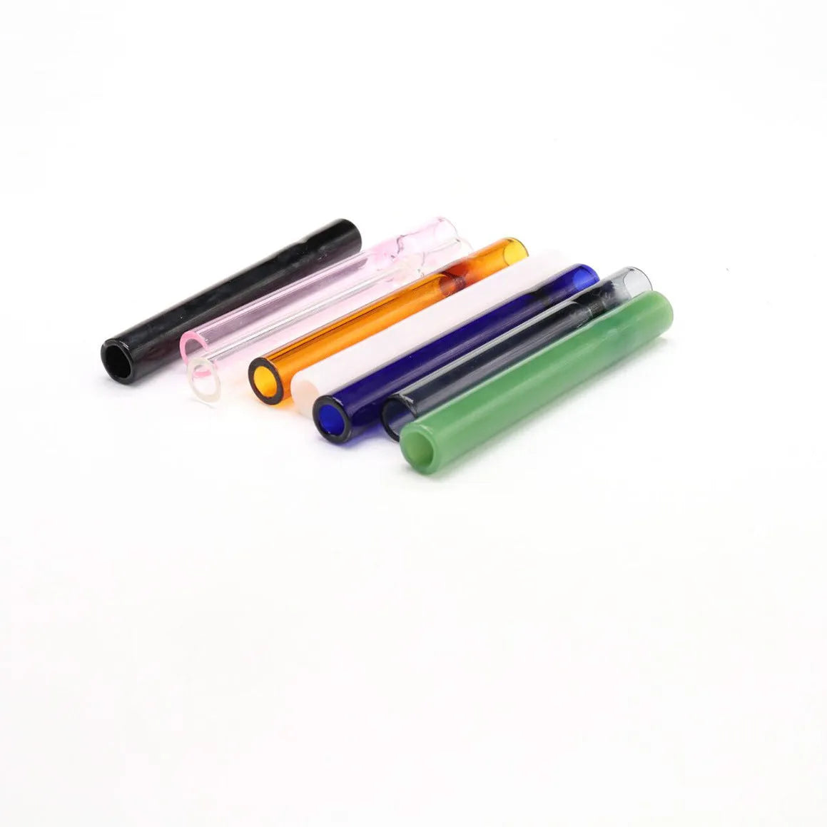 Clear glass telescopic smoke pipe with straight design and pink tint showing suction nozzle