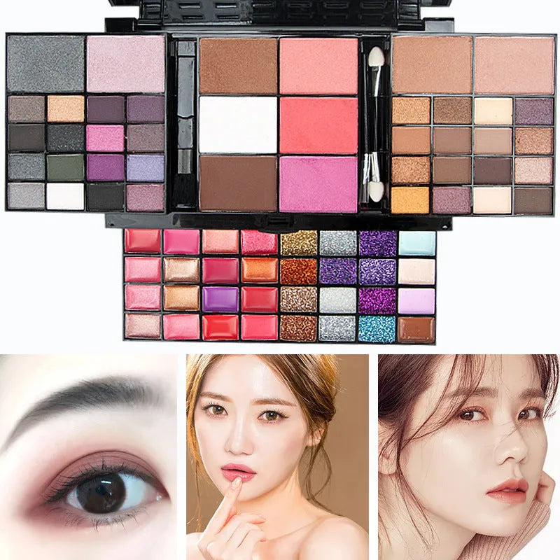 74 colour makeup palette with eyeshadows, lip glosses, brushes in plastic case