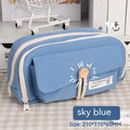 Large Korean-style canvas pencil case for girls in green, holding multiple pens.