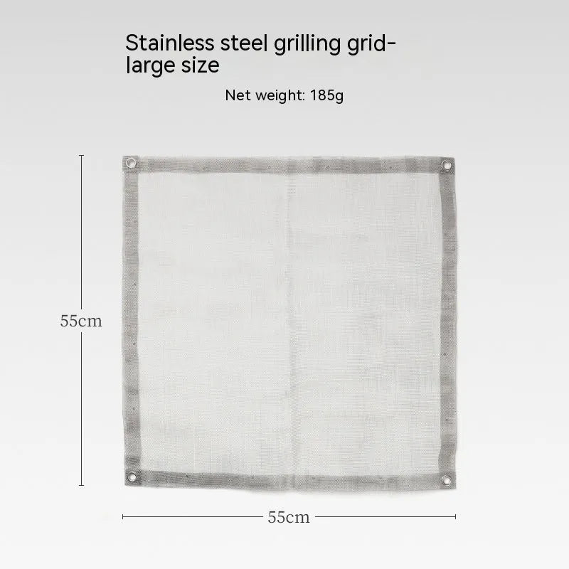 Stainless steel barbecue grill set with silver finish and integrated cooking net