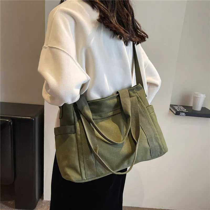 Large capacity polyester shoulder bag for women with internal mobile phone pocket