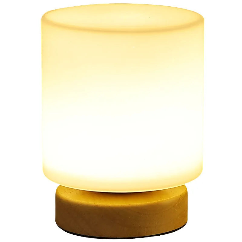 Nordic solid wood USB table lamp with flower shape and touch dimming controls