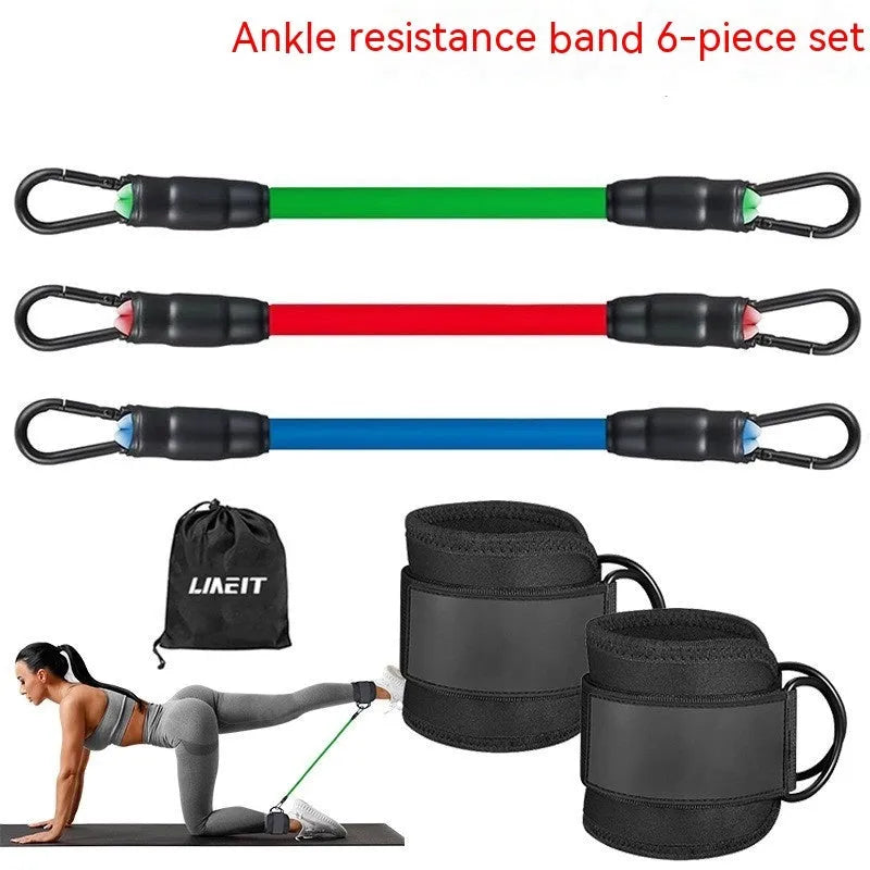 TPE resistance band set with three tension levels and foot loops for hip and leg exercises