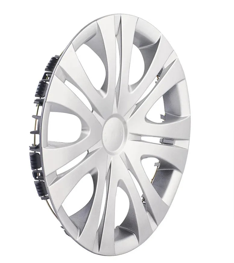Universal ABS plastic wheel hub cover in monochrome silver, black, or electroplating finish for 13-16 inch car wheels.