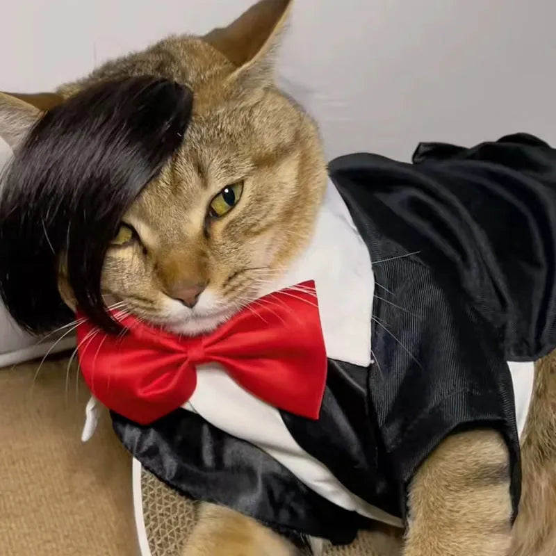 Black imitation braid cat wig for pet fox costume dress up and photoshoots