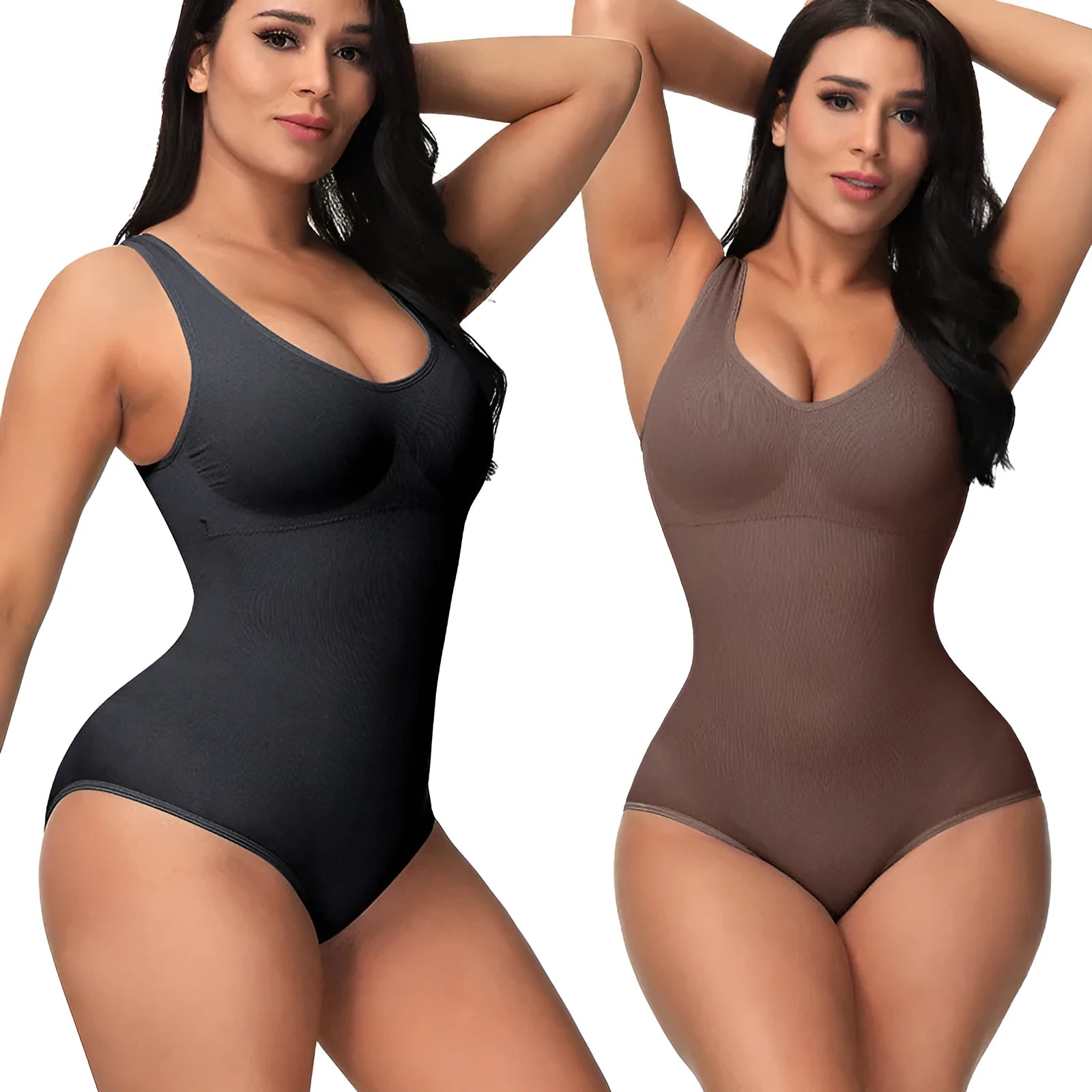 Seamless nylon women's corset bodysuit for waist support and body shaping in multiple colours.