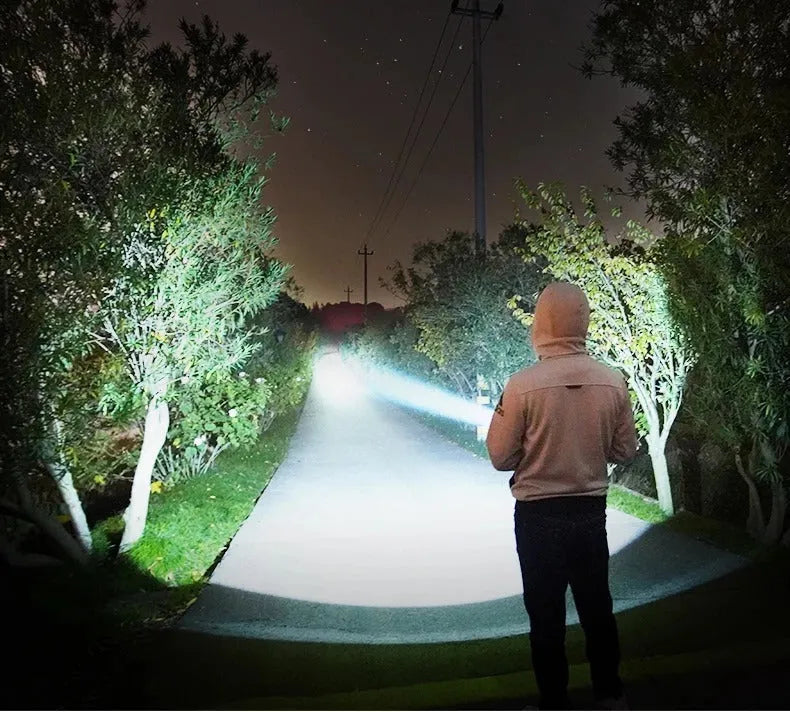 Rechargeable Super Bright LED Flashlight Focusing Light Outdoor Xenon Lamp with Aluminium Alloy Body for Caving Camping Hiking Hunting Night Fishing Patrolling - Available in L2 P20 P70 Models Single or Double Battery Options