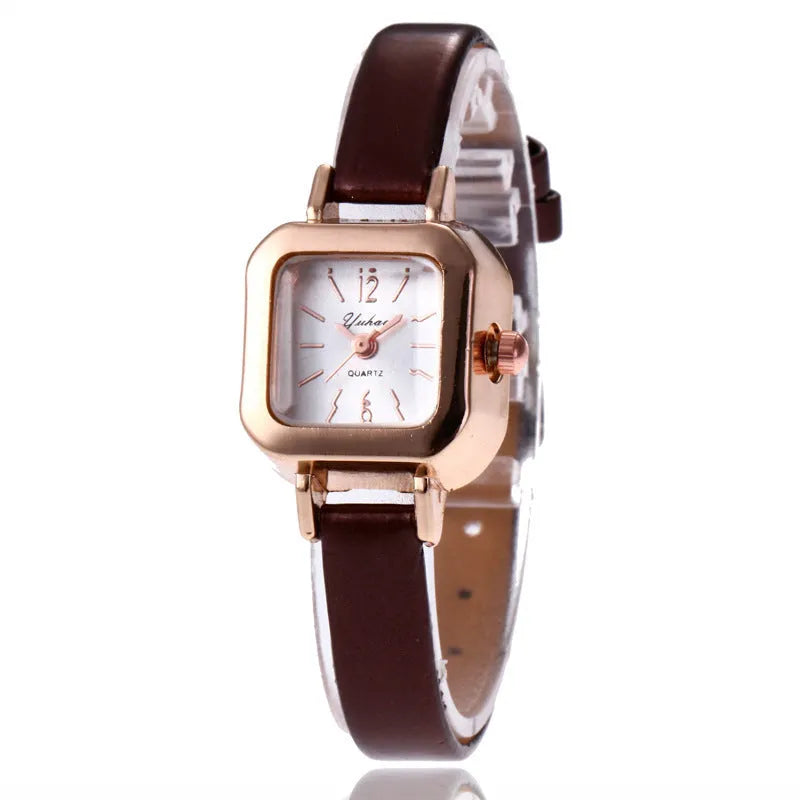 Retro-inspired alloy fashion watch for women with 10mm thickness in black white pink brown colours