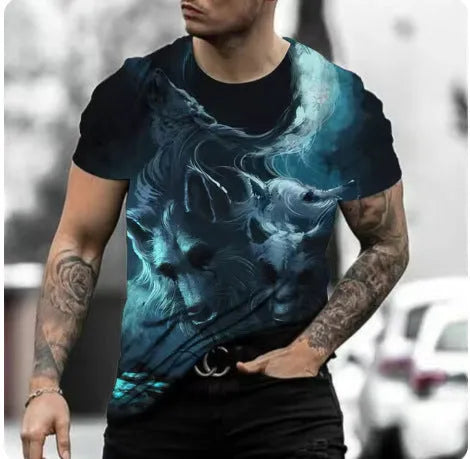 Retro 3D animal print men's short-sleeved t-shirt in thin polyester bird eye cloth