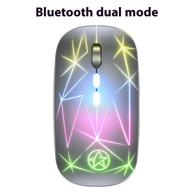 Star black dual-mode Bluetooth wireless mouse with metal roller wheel and 5 buttons