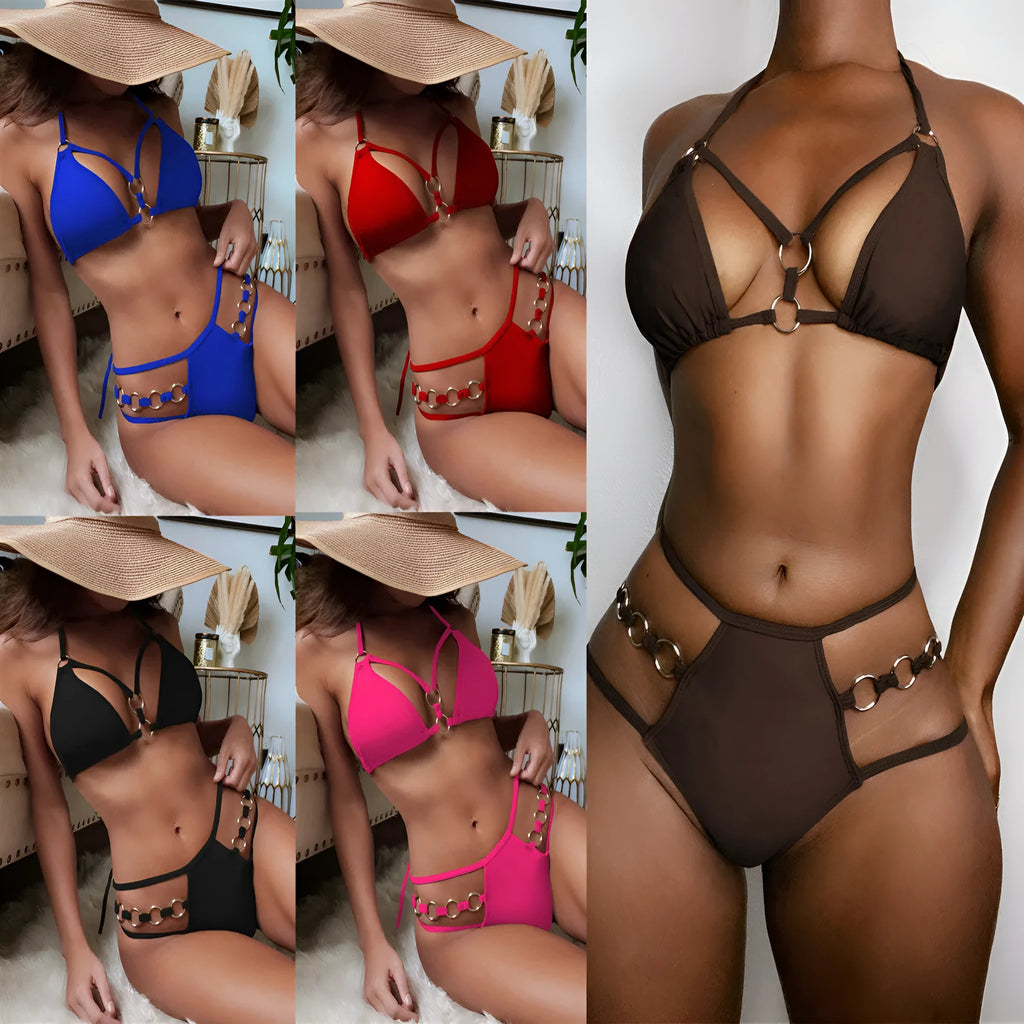 Women's separated bikini swimwear set in nylon fabric with multiple colour options