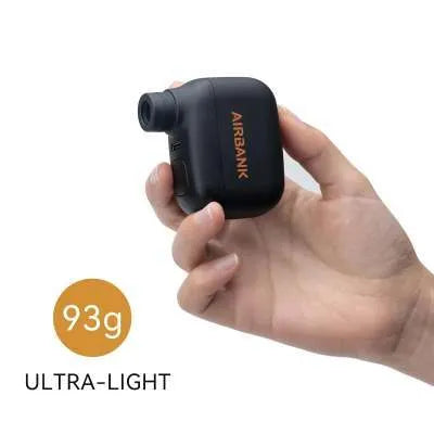 Black AS100 electric bicycle tyre pump with USB charging cable and waterproof bag