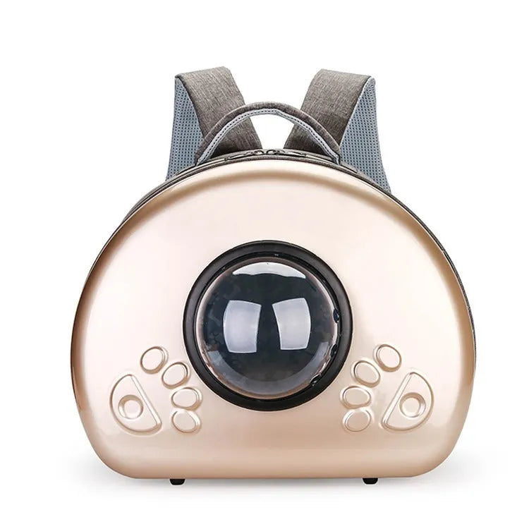 Transparent space capsule cat travel carrier in metallic colours with breathable design