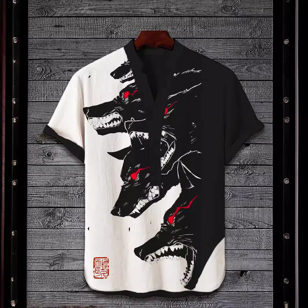 3D digital animal graphic printed on a short sleeve polyester T-shirt, shown on a hanger.
