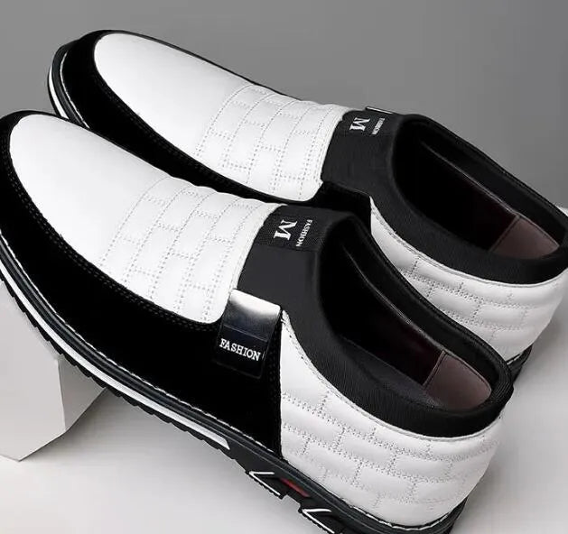 Men's casual leather shoes in black, blue, and brown colours showing low-cut design