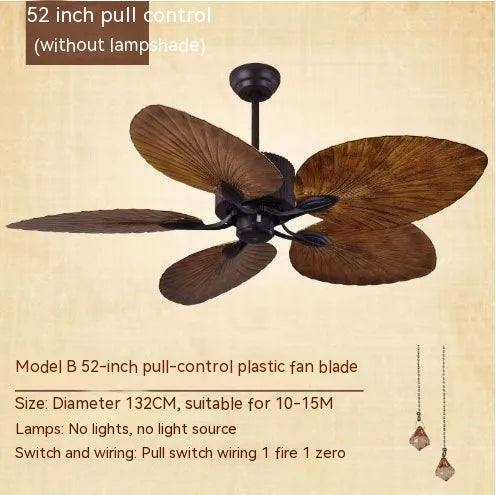 52-inch retro style ceiling fan light with wooden blades and integrated lighting fixtures