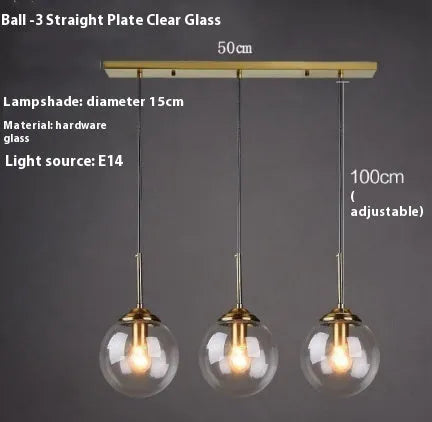 Nordic style round ball glass chandelier ceiling light with clear glass shades.