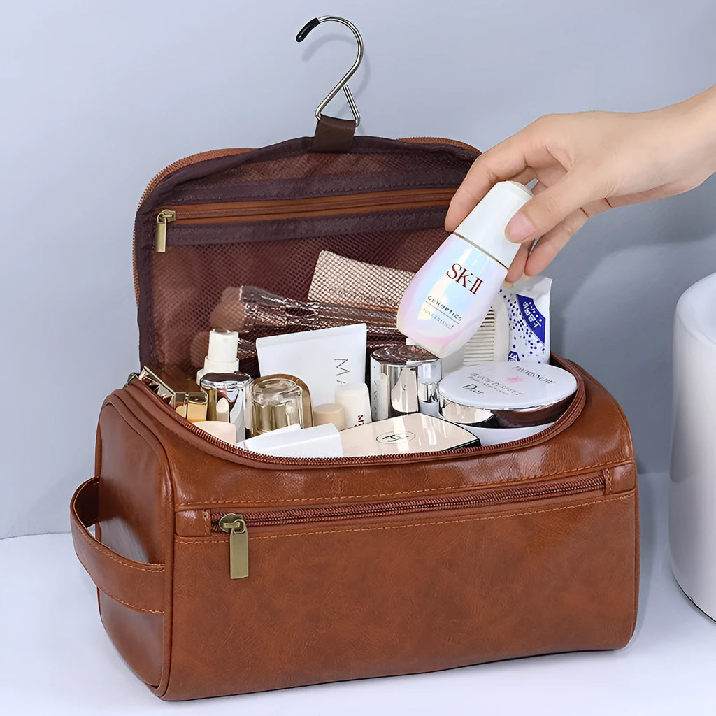 Waterproof cosmetic storage bag in European American retro style with large capacity interior