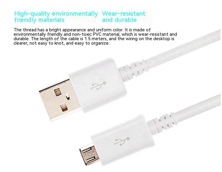 Black and white Android Micro USB data cable with 1 metre length for charging and data transfer