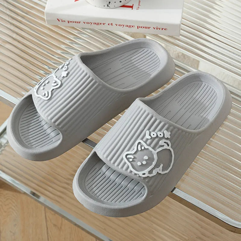 Women's cat-themed platform slides with thick EVA sole in multiple colours.
