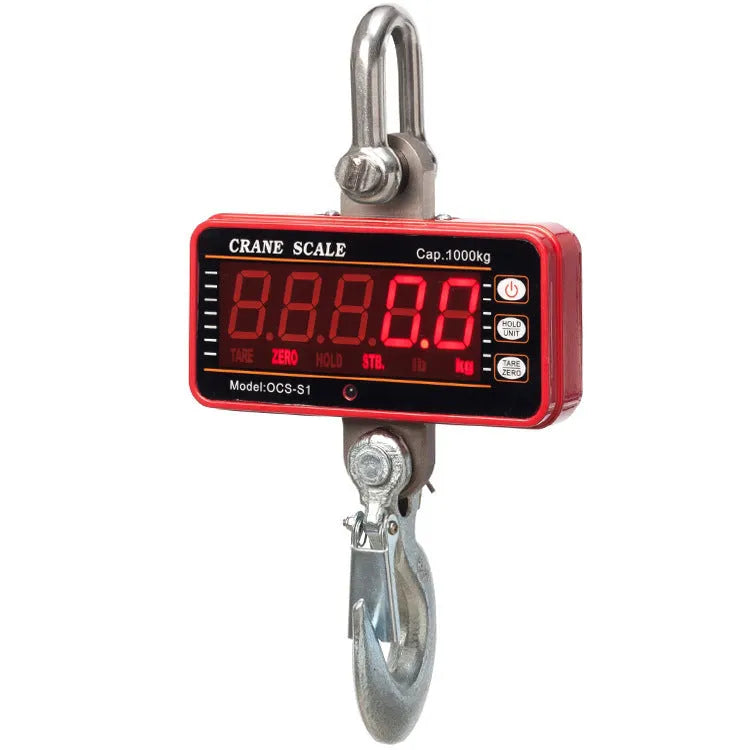 Orange electronic crane scale with digital display, maximum capacity 500 kg.