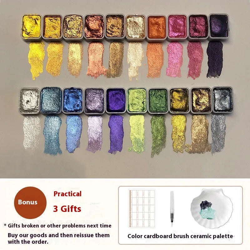 Traditional Chinese painting mineral pearlescent watercolour set with 40 tubes including red and white gold paints