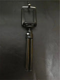 Black or silver desktop phone holder with a two-section adjustable bracket.