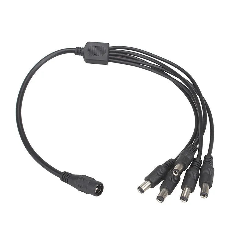 Black DC 1-in-4 monitoring power splitter cable for CCTV security cameras