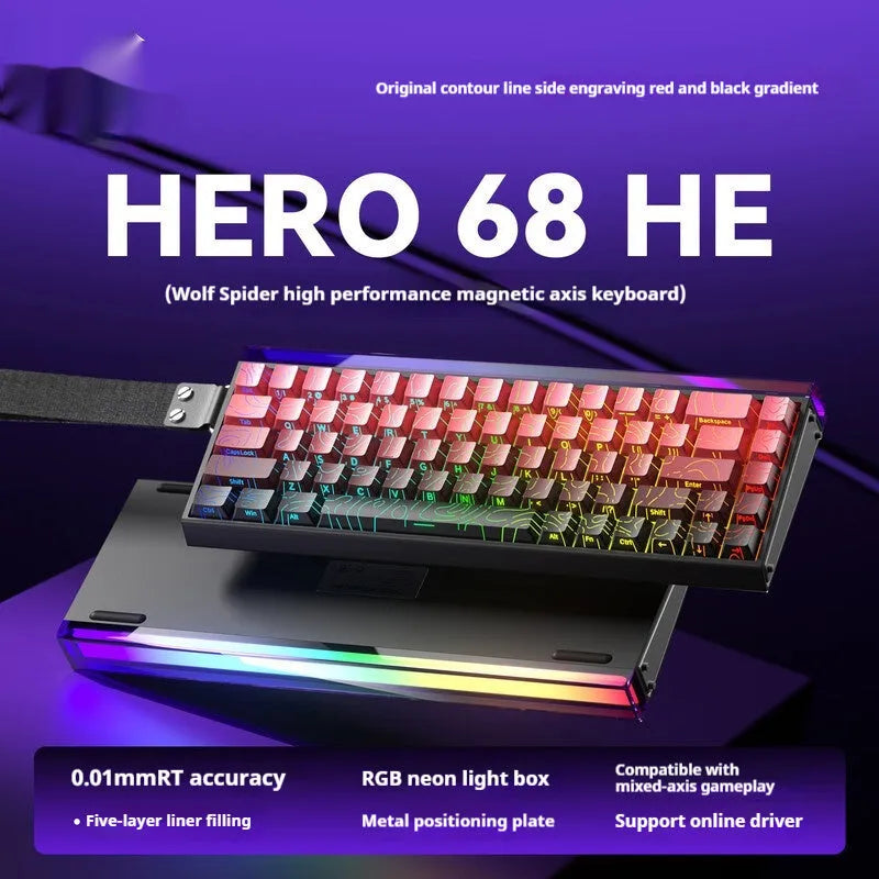 Magnetic axis RGB mechanical keyboard showing side engraving detail and multi-colour backlighting.