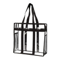 Women's transparent PVC crossbody messenger bag showing front 3D pocket and double shoulder straps.