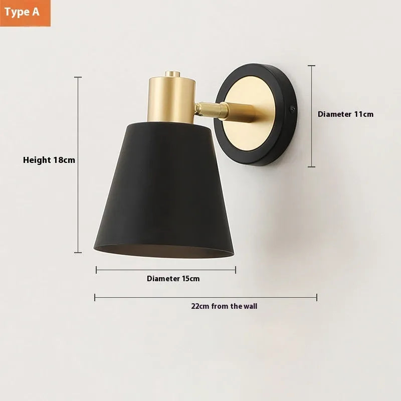 Nordic style iron wall lamp for bedroom or living room with metallic finish