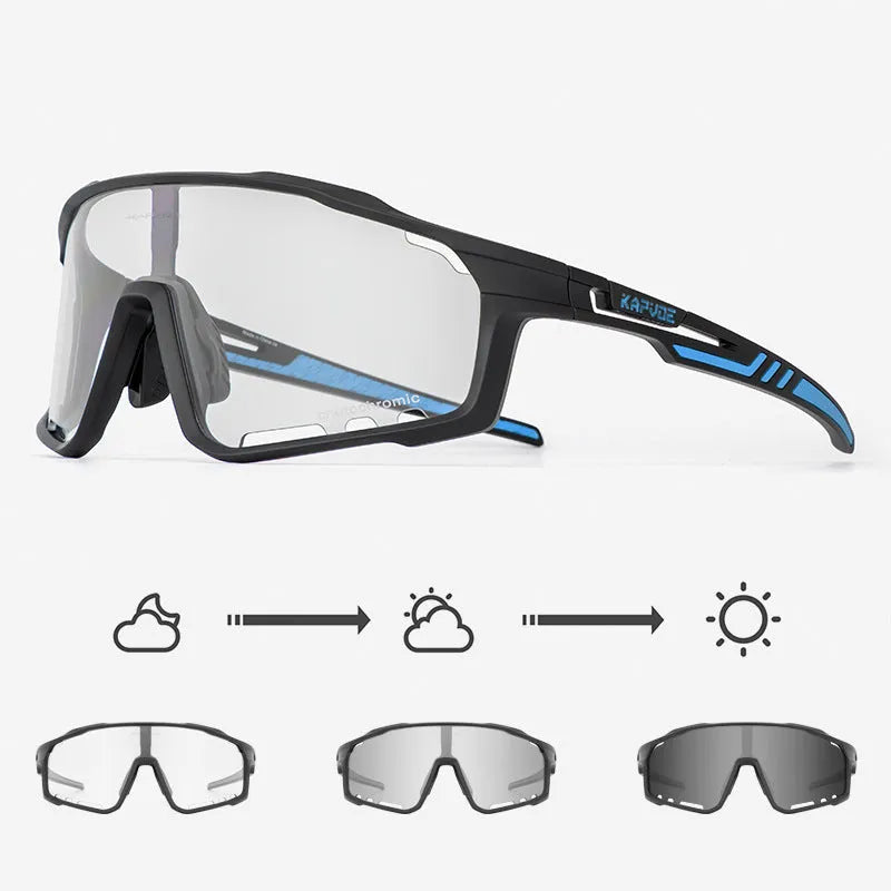 Colour-changing cycling sunglasses with photochromic lens and TR90 frame