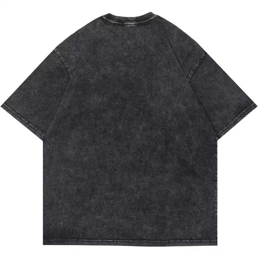 Retro style men's cotton T-shirt with cartoon digital print in loose streetwear fit
