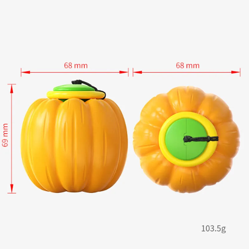 Plastic pumpkin-shaped squeaker dog ball for small dogs, 69mm diameter